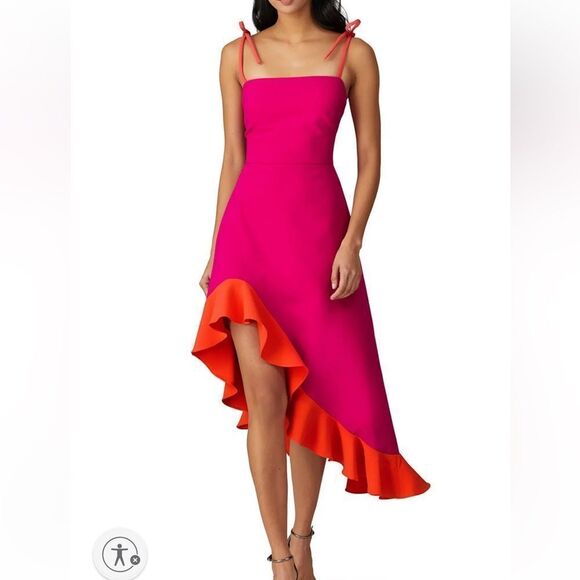 Christian Siriano Pink Tie Shoulder Ruffle Dress | Size 4 - Picture 1 of 12